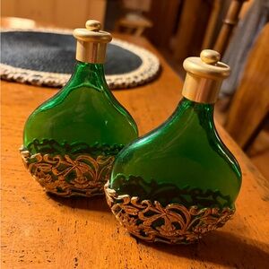 Elegant Green and Gold Decorative Bottles